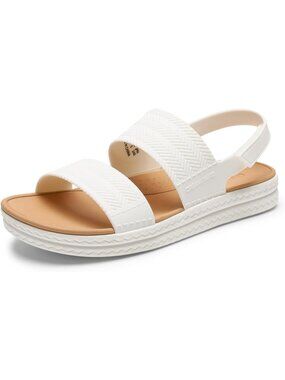 Dream Pairs Women's White Open Toe Waterproof Slingback Platform Flat Sandals